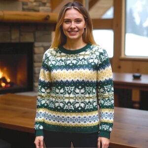 Abercrombie & Fitch Sweater Fair Isle wool cream green blue yellow VINTAGE M